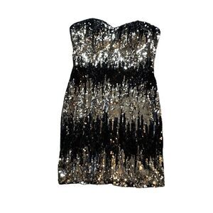 SOCIAL COUTURE Strapless Black and Gold Sequin Dress Size Large